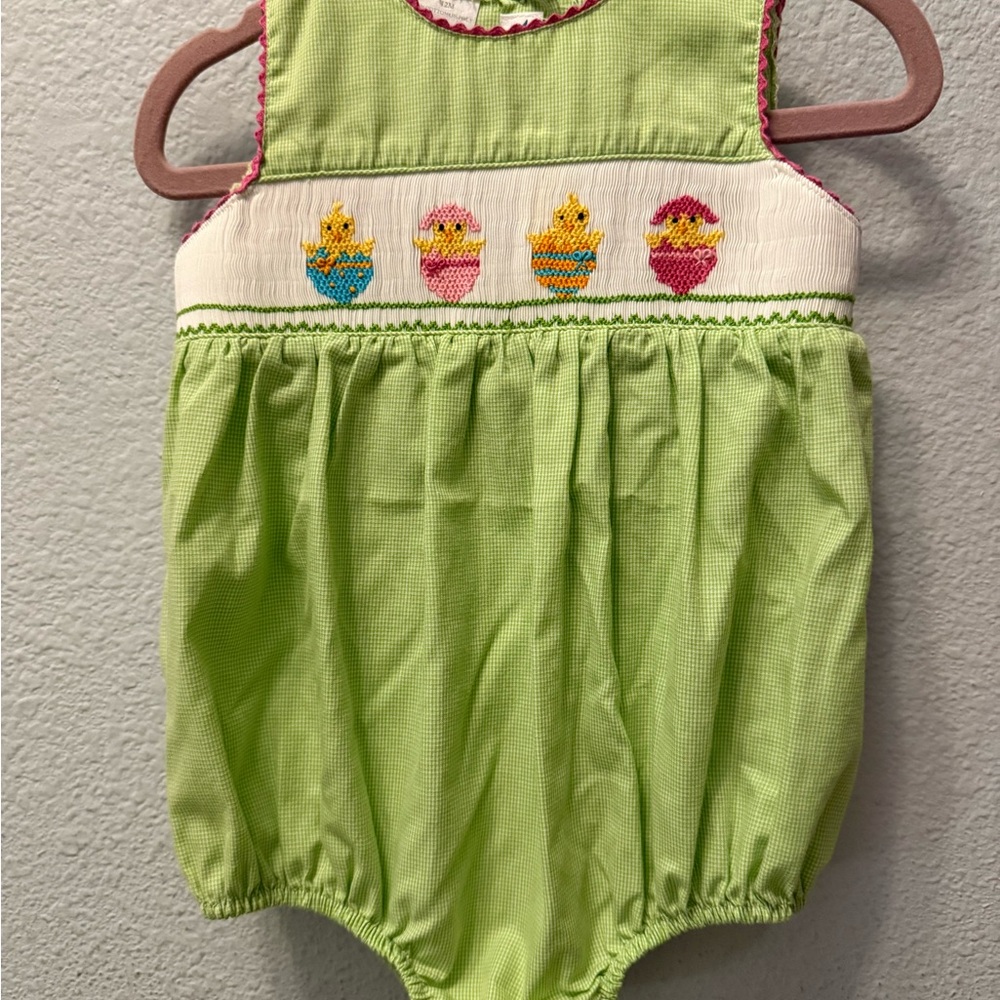 Silly Goose Smocked Easter Romper with Chic Embroidery